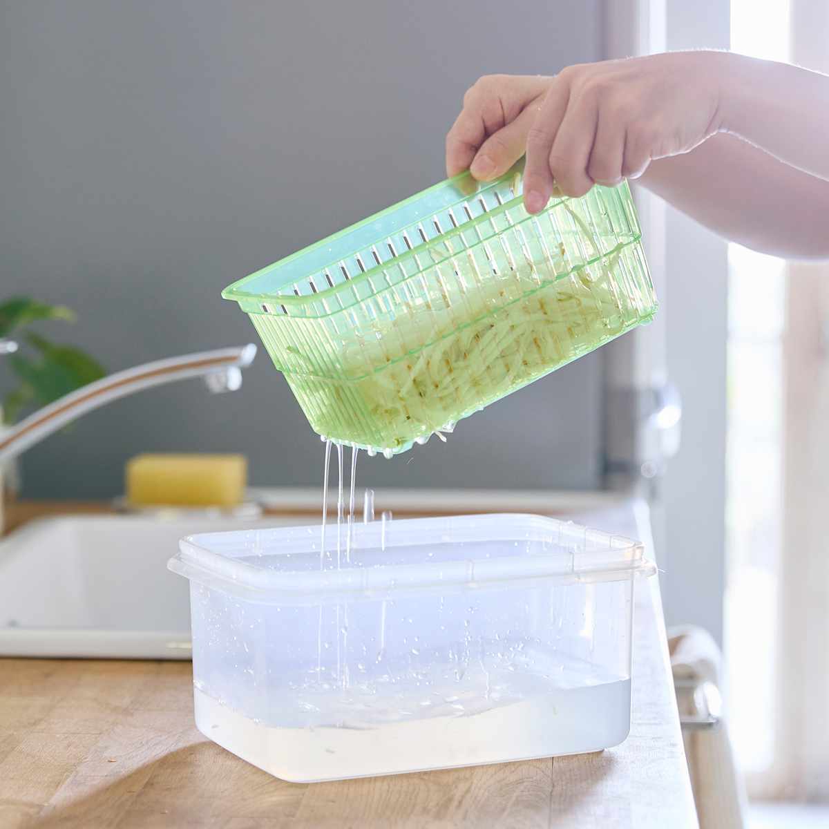 サンコープラスチック 保存容器 1.38L ザル付きDパック （ ザル付き