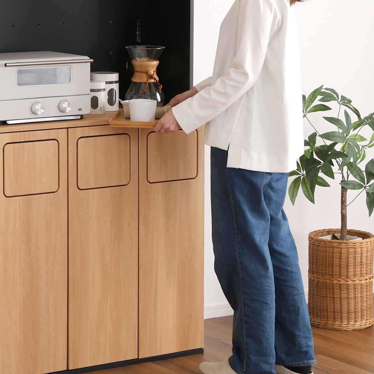ホームテイスト（HOME taste） ゴミ箱一体型食器棚 幅80cm ゴミ箱3つ