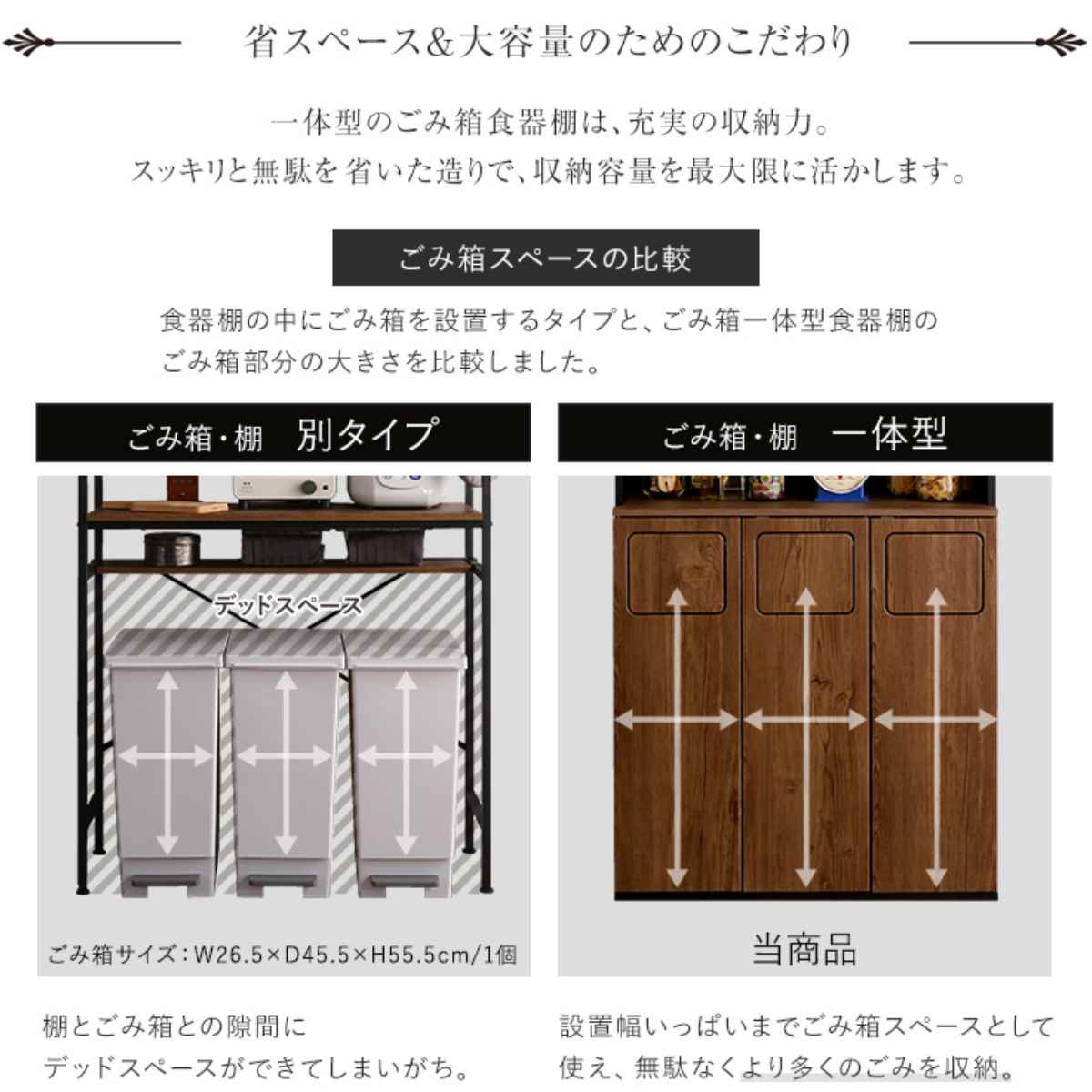 ホームテイスト（HOME taste） ゴミ箱一体型食器棚 幅80cm ゴミ箱3つ