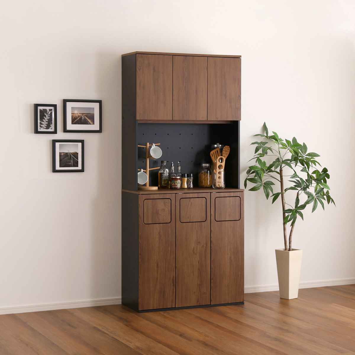 ホームテイスト（HOME taste） ゴミ箱一体型食器棚 幅80cm ゴミ箱3つ