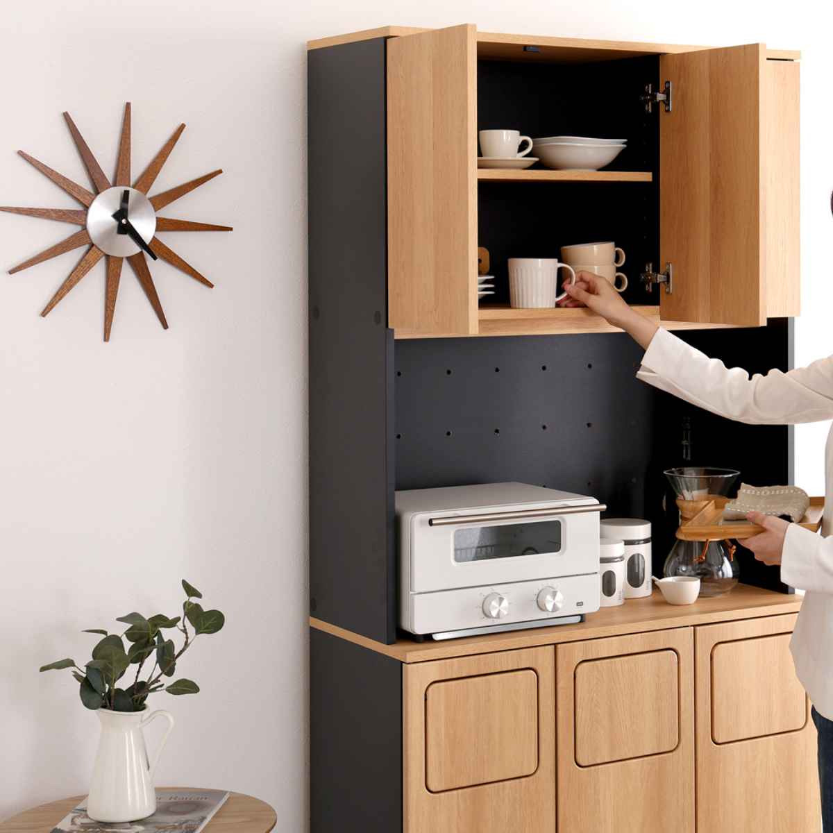 ホームテイスト（HOME taste） ゴミ箱一体型食器棚 幅80cm ゴミ箱3つ