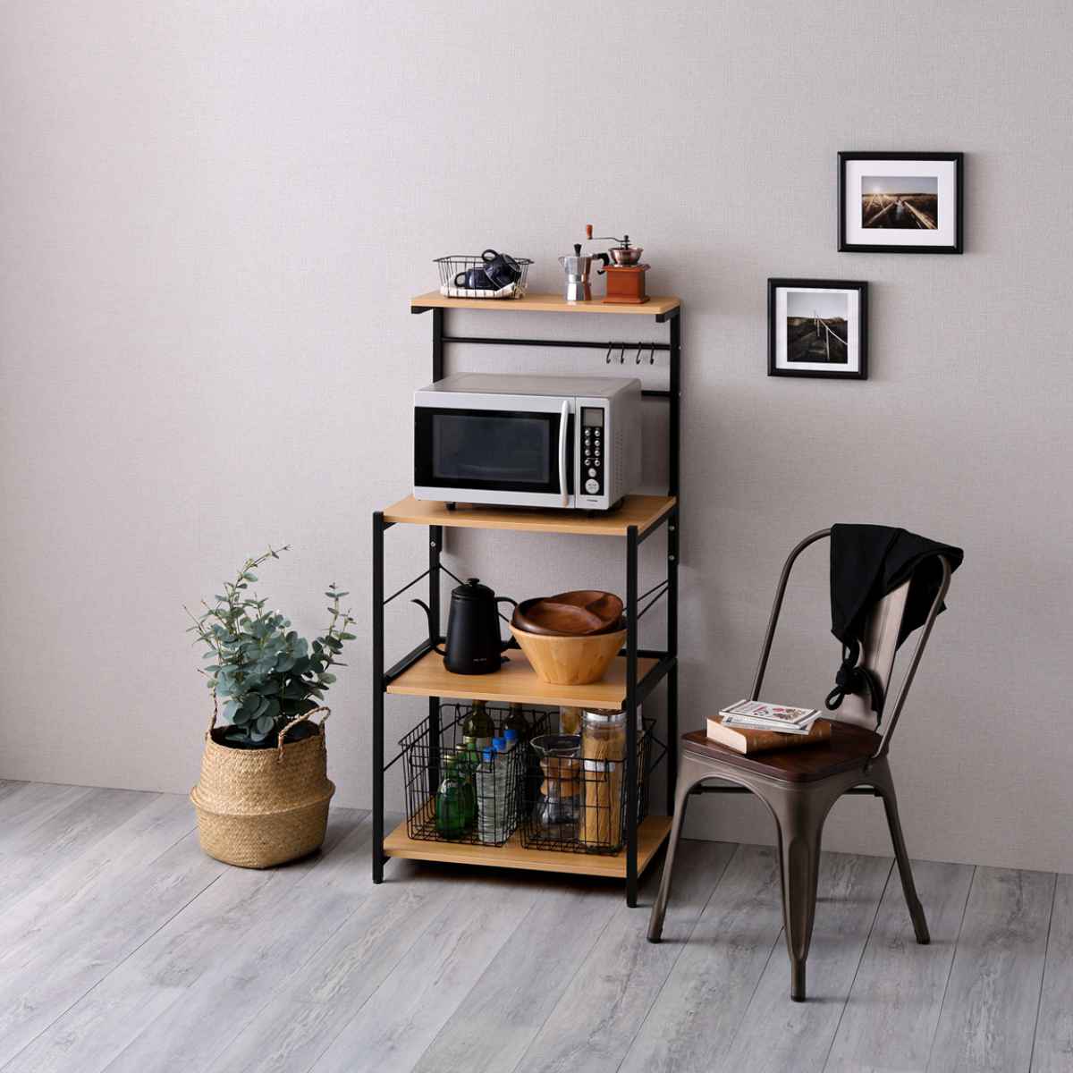 キッチンラック ヴィンテージ 便利で実用的なデザイン 収納 ホームテイスト（HOME taste） スリムレンジ台 ハイタイプ 幅60cm