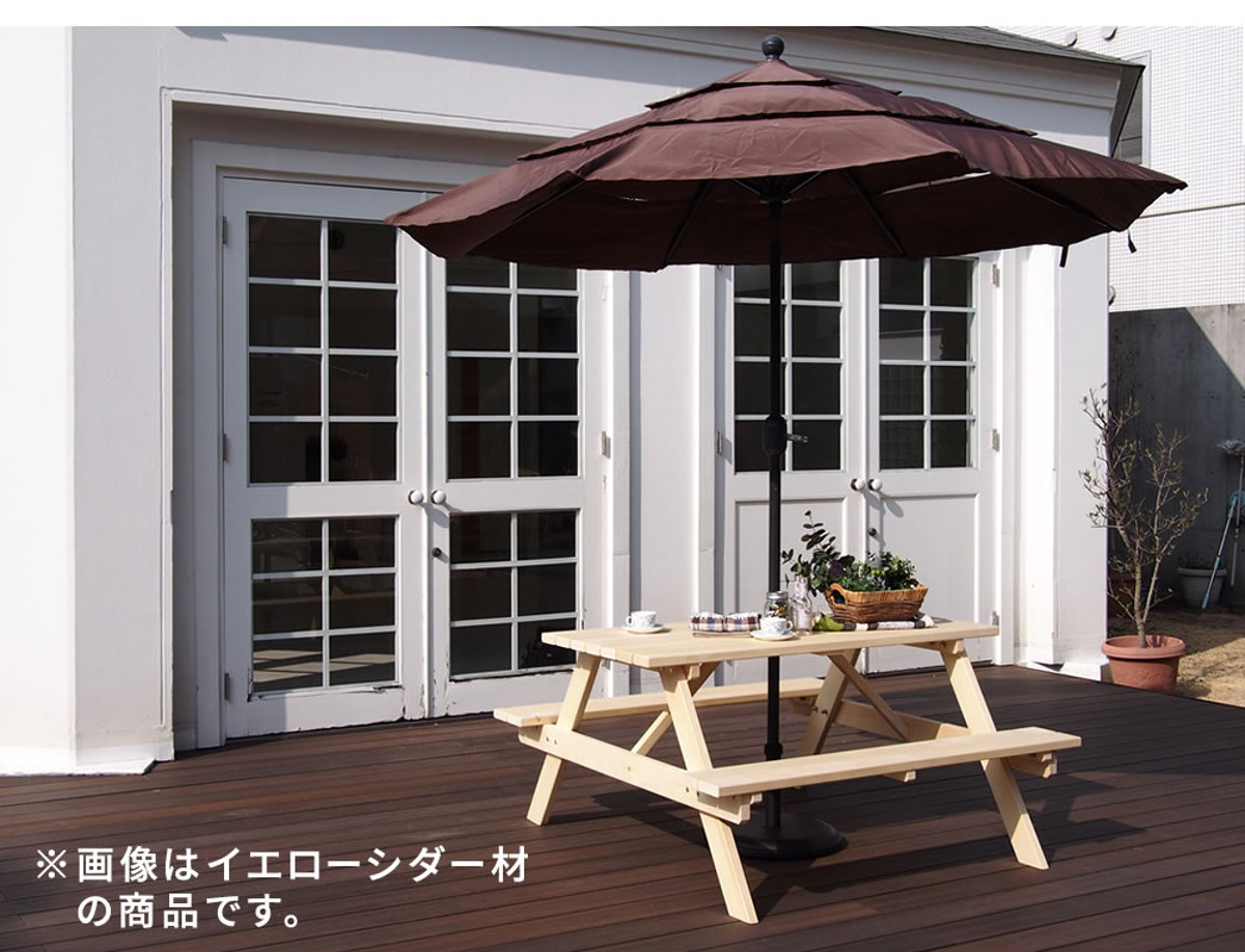 ガーデンテーブル 日本製ひのきピクニックテーブル 幅150cm 防腐加工