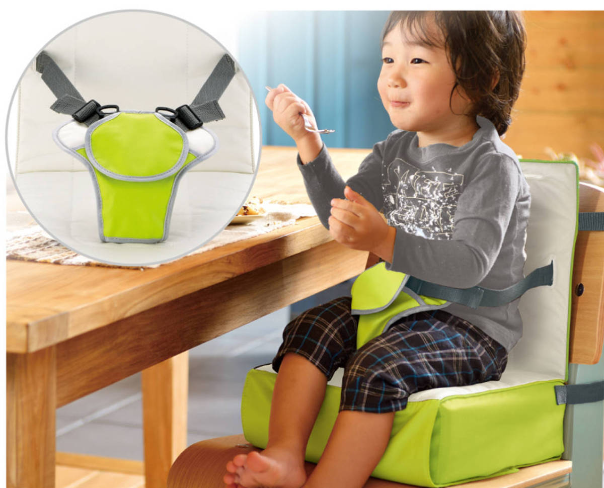 リルカル　シェニールダイニングシートきクッション　グリーン　6枚セット リッチェル（Richell） 高さ調節クッション ごきげん お食事クッション