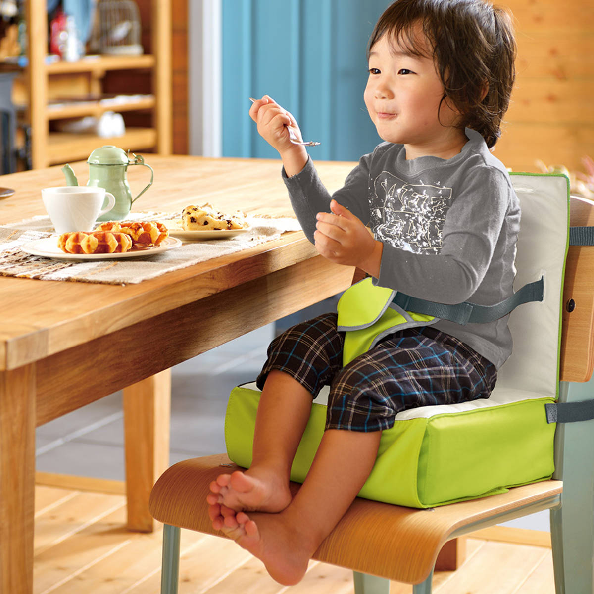 リルカル　シェニールダイニングシートきクッション　グリーン　6枚セット リッチェル（Richell） 高さ調節クッション ごきげん お食事クッション