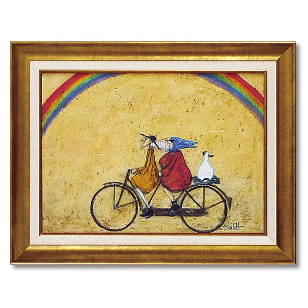 自転車と動物の絵画　サムトフト アートフレーム サムトフト 47.5×37.5cm ゴールド 木目 アンティーク