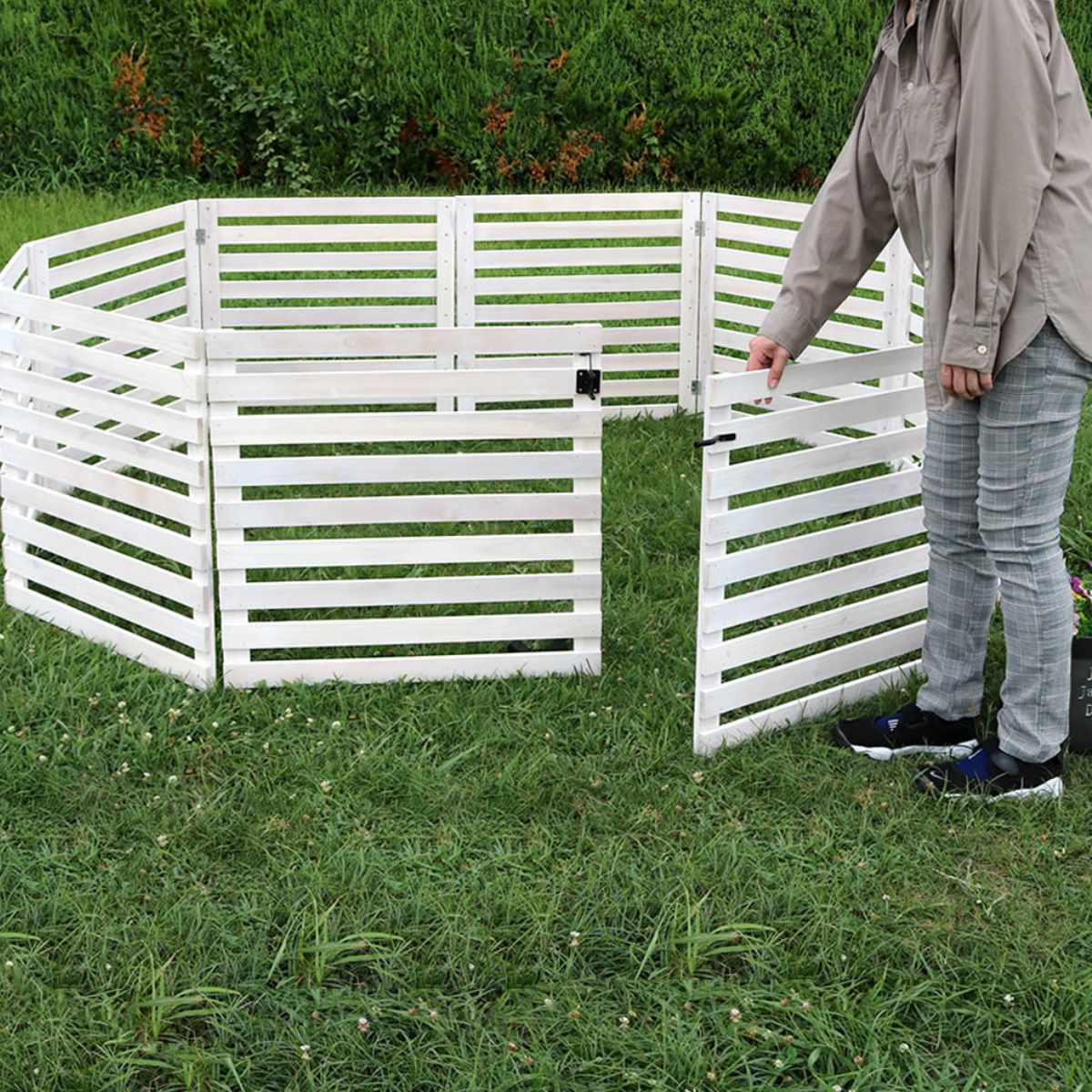 フェンス 折り畳めるウッドフェンス ゲートセット 横ボーダー