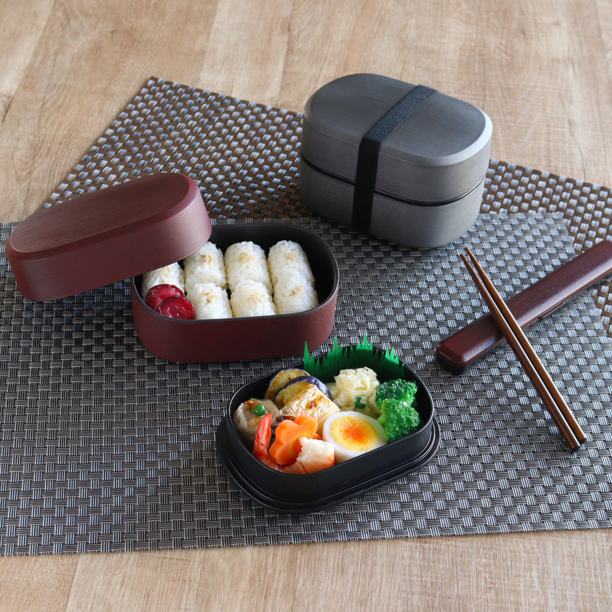 HAKOYA 弁当箱 630ml 2段 刷毛目兼六弁当 銀朱 銀研 （ お弁当箱 食洗