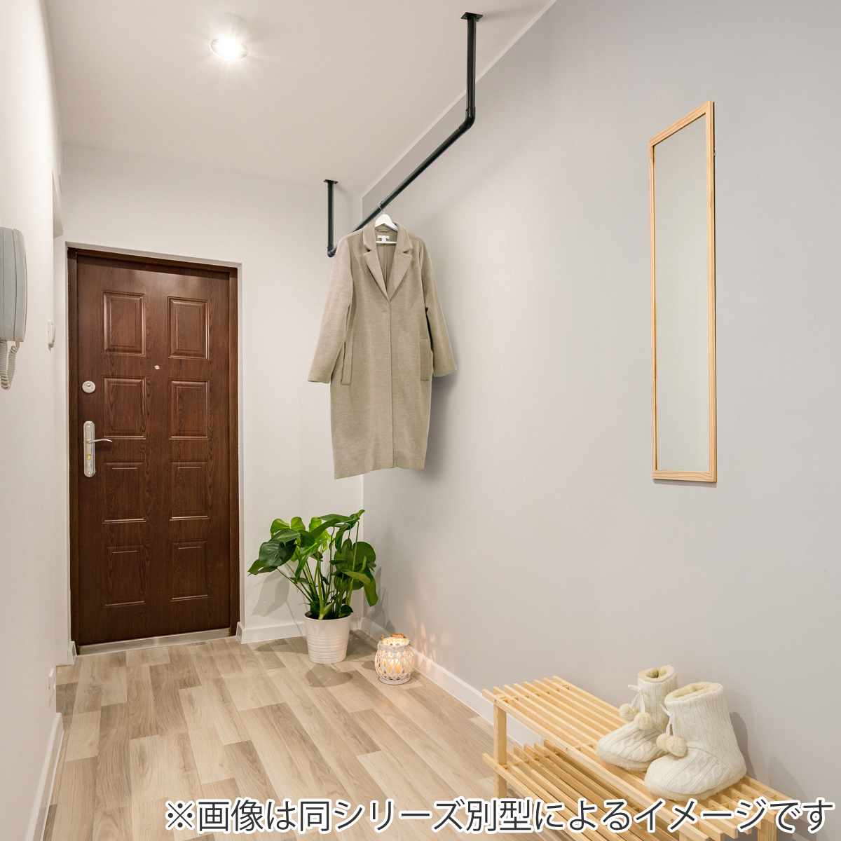 室内物干し DRY・WAVE 天井付L型ハンギングパイプ 物干し 約 90×180cm （ 天井付け物干し L型 ハンギングパイプ ドライ・ウェーブ 日本製 ）の画像