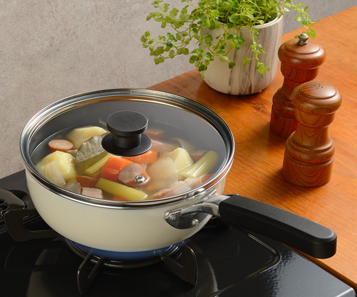 rinto フライパン 20cm IH対応 深型 蓋付き 外面ホーロー加工 （ ガス