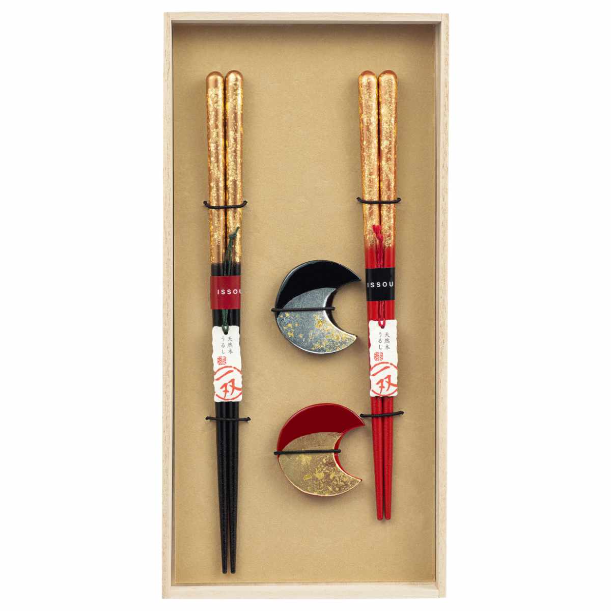 夫婦箸 一双 瑞雲＆箸置暁月2P （ 日本製 天然木 箸 箸置き ギフト
