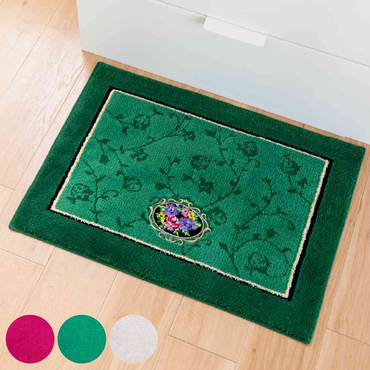 洗面マット シェニールロゼ 約50×70cm （ 洗面台 マット 足元マット バスマット すべり止め 洗える 日本製 ）