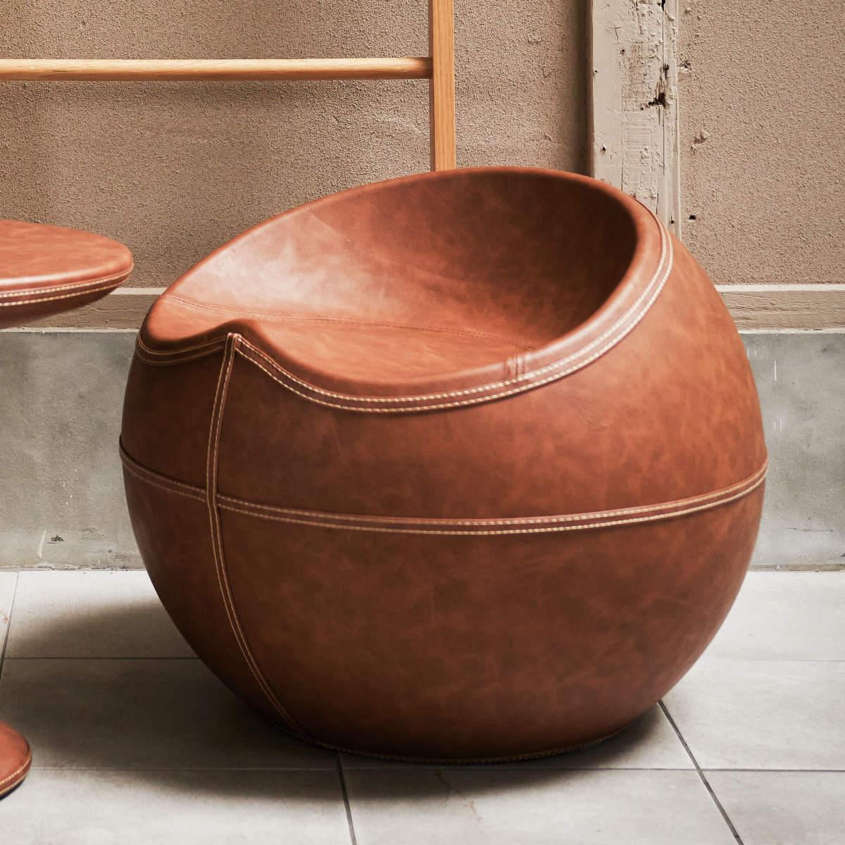 東谷 スツール 座面高35cm 円型 ソフトレザー （ レザー調 丸 椅子