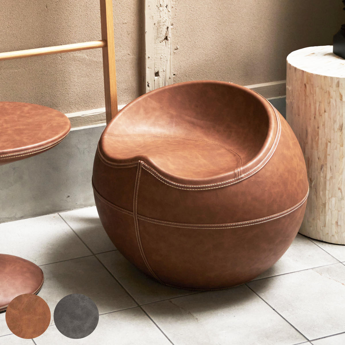 東谷 スツール 座面高35cm 円型 ソフトレザー （ レザー調 丸 椅子