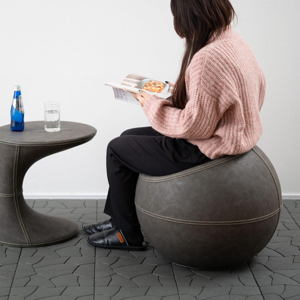 東谷 スツール 座面高35cm 円型 ソフトレザー （ レザー調 丸 椅子