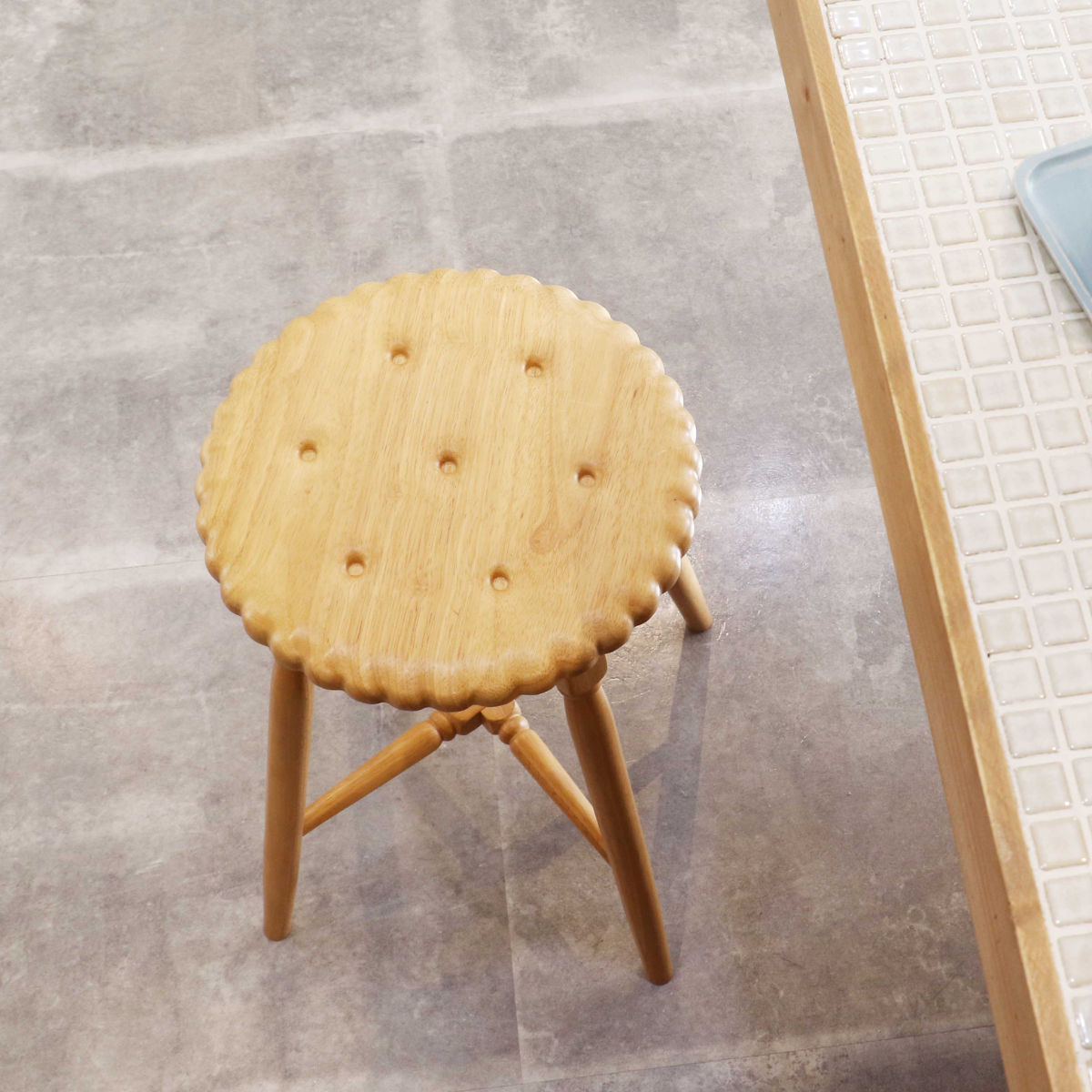スツール ビスケット 座面高45.5cm 木製 （ 天然木 椅子 丸 ラウンド