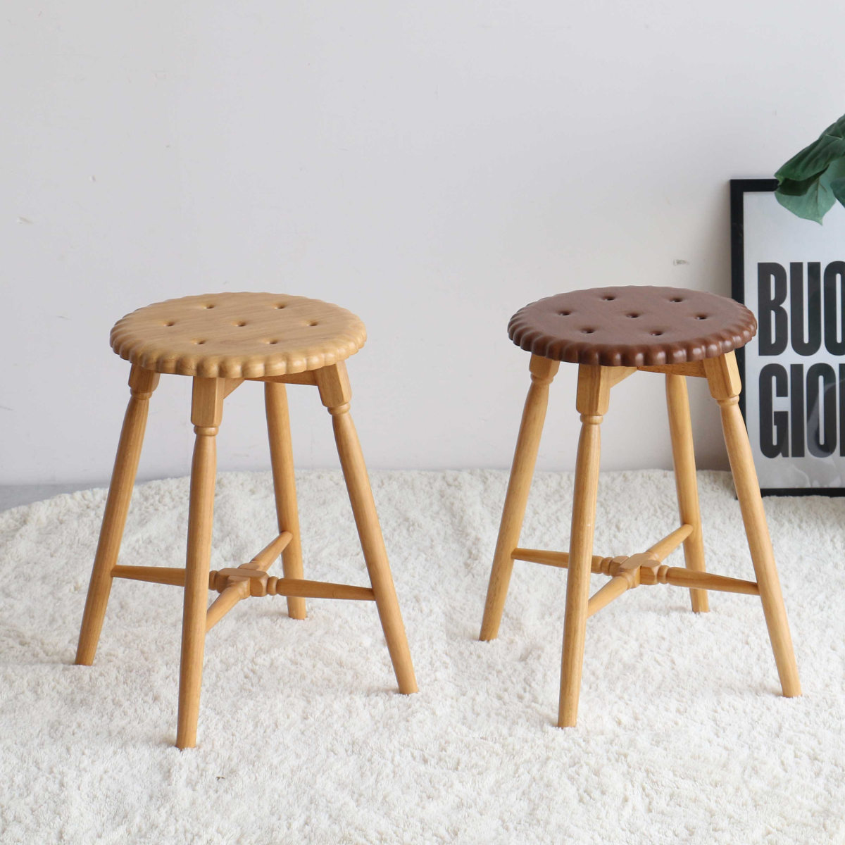スツール ビスケット 座面高45.5cm 木製 （ 天然木 椅子 丸 ラウンド