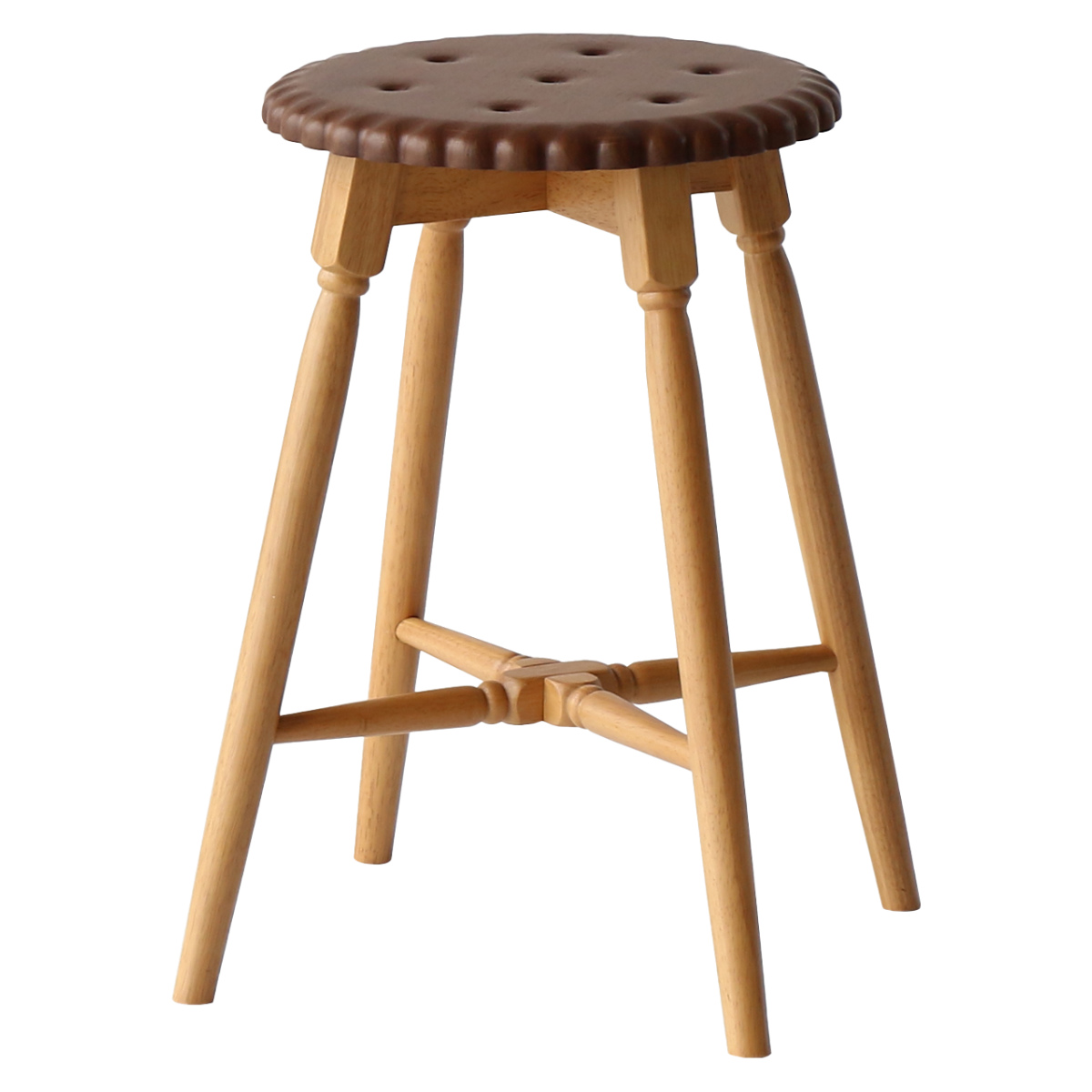 スツール ビスケット 座面高45.5cm 木製 （ 天然木 椅子 丸 ラウンド