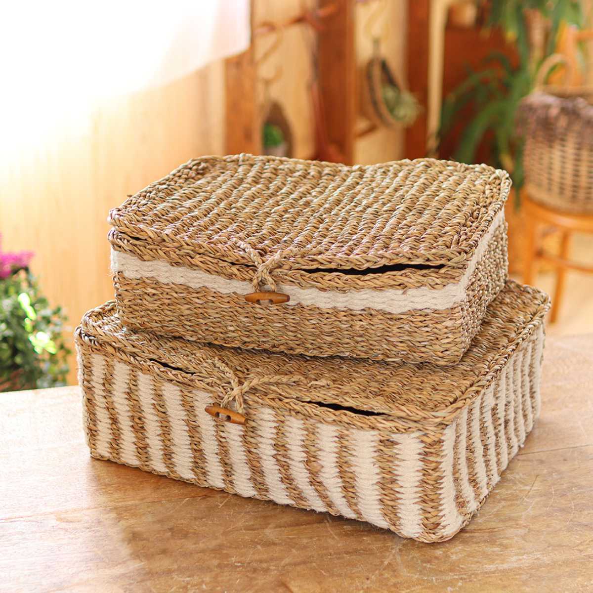 かご レクタングル ふた付き ストレージ M L 2個組 （ バスケット カゴ