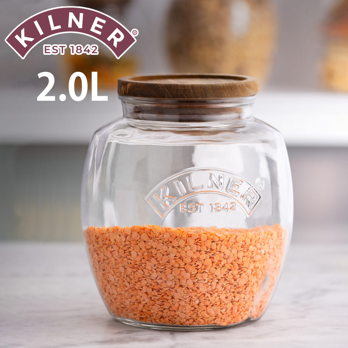 �ۑ��r KILNER �؊W 2L Universal Jar Acacia Wooden Lid �i �L���i�[ �K���X �ؐ��t�^ �H��@�Ή� �K���X�W���[ �L���j�X�^�[ �j