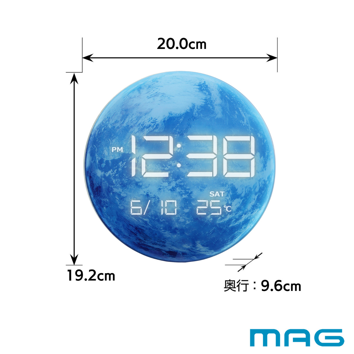 置き時計 デジタル MAG LED カレンダー付き 温度計付き ノア精密