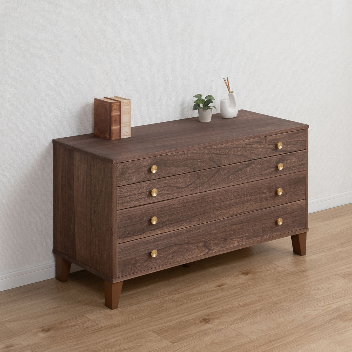 桐 脚付き洋風チェスト 幅100cm 4段 真鍮取っ手 積み重ね 日本製