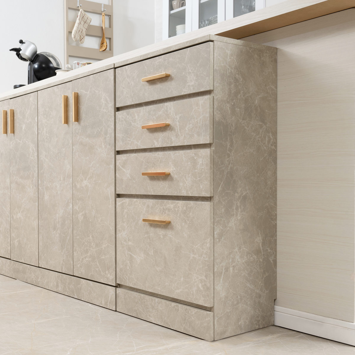 カウンター下収納 スリムチェスト 幅45cm 4段 大理石調 （ チェスト