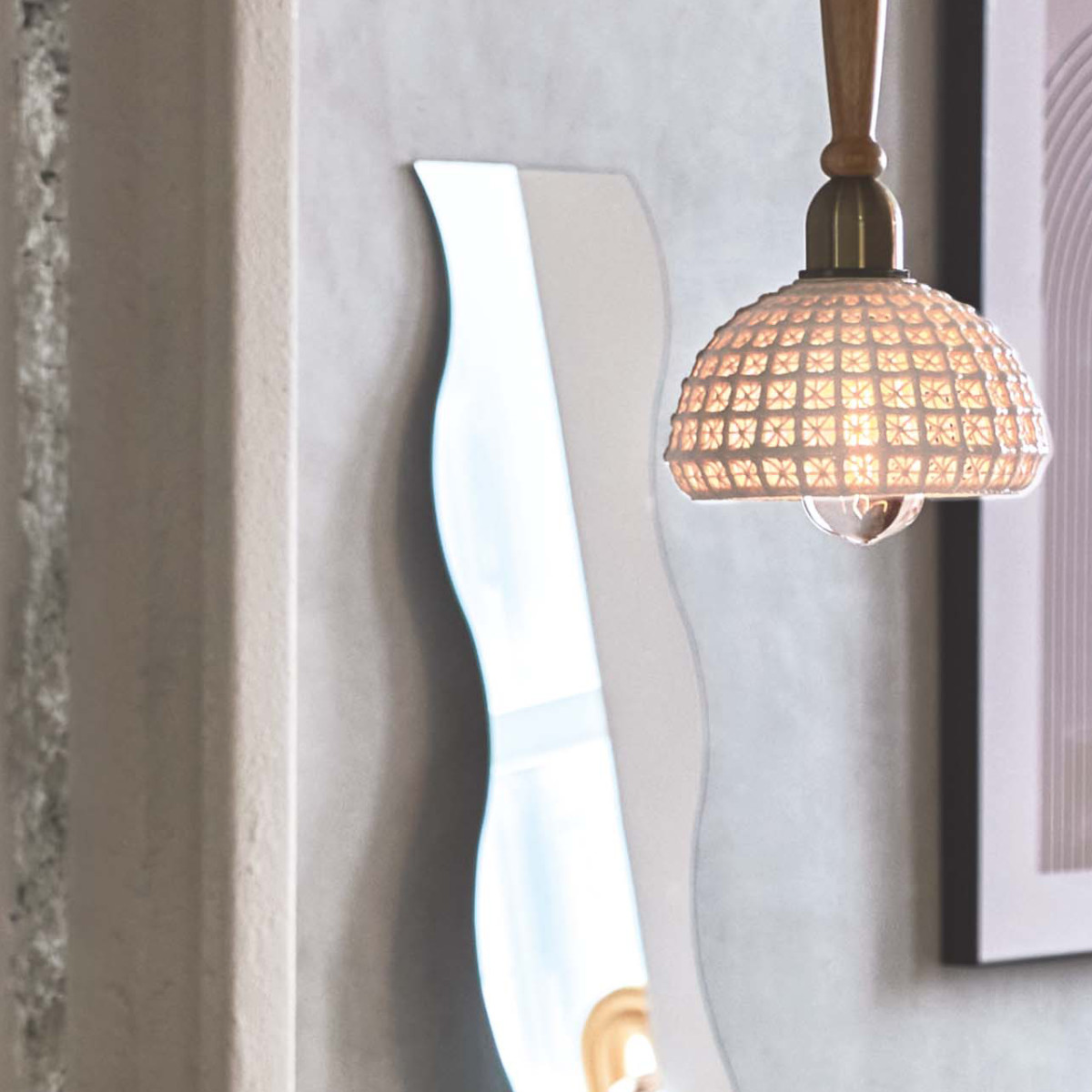 東谷 ウォールミラー 幅27×高さ150cm 波打ちデザイン （ 壁掛け ミラー