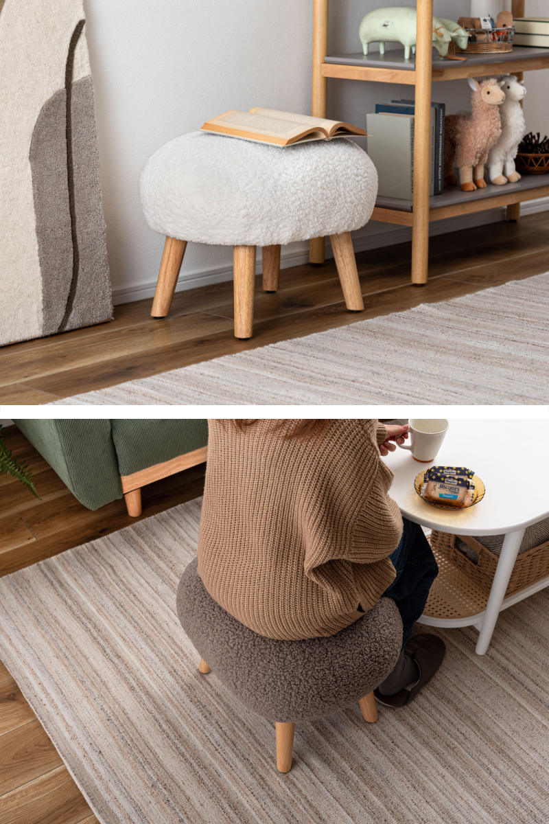 東谷 スツール 高さ38cm ブークレ生地 木脚 （ ロー 低い コンパクト