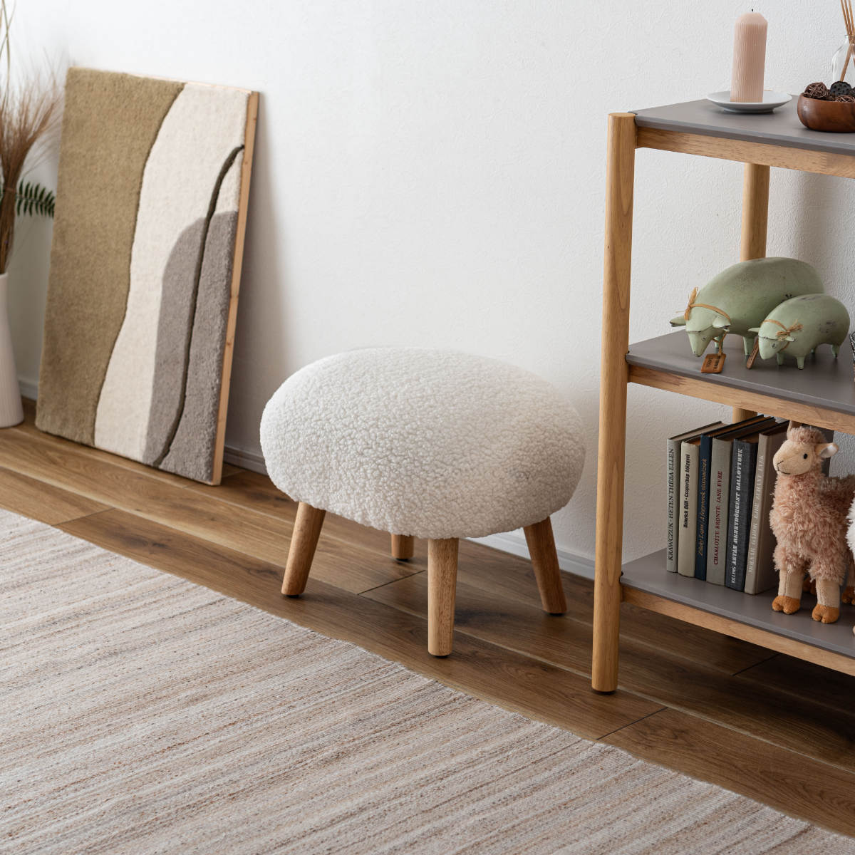 東谷 スツール 高さ38cm ブークレ生地 木脚 （ ロー 低い コンパクト