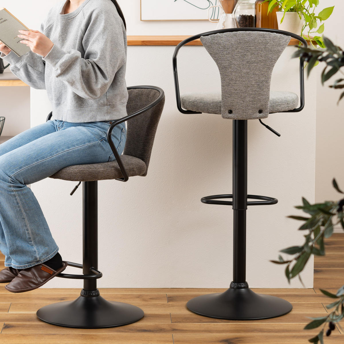 東谷 カウンターチェア 昇降式 座面高62〜83cm （ 背もたれ付き ハイ