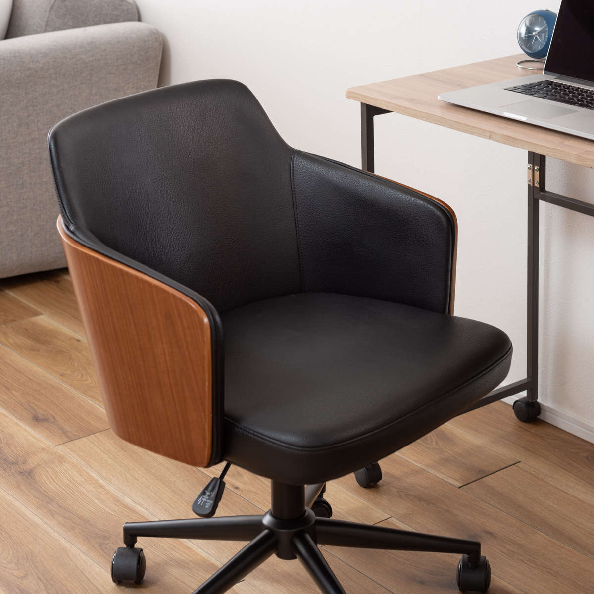 東谷 デスクチェア 昇降式 座面高46〜55cm ソフトレザー×木目調
