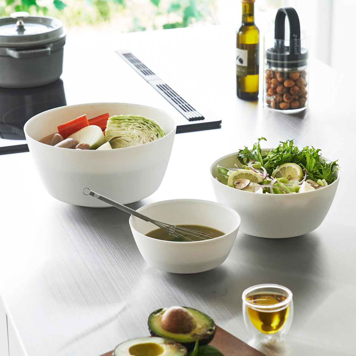 tower 山崎実業 傾けて混ぜやすい調理ボウル タワー 3点セット 電子