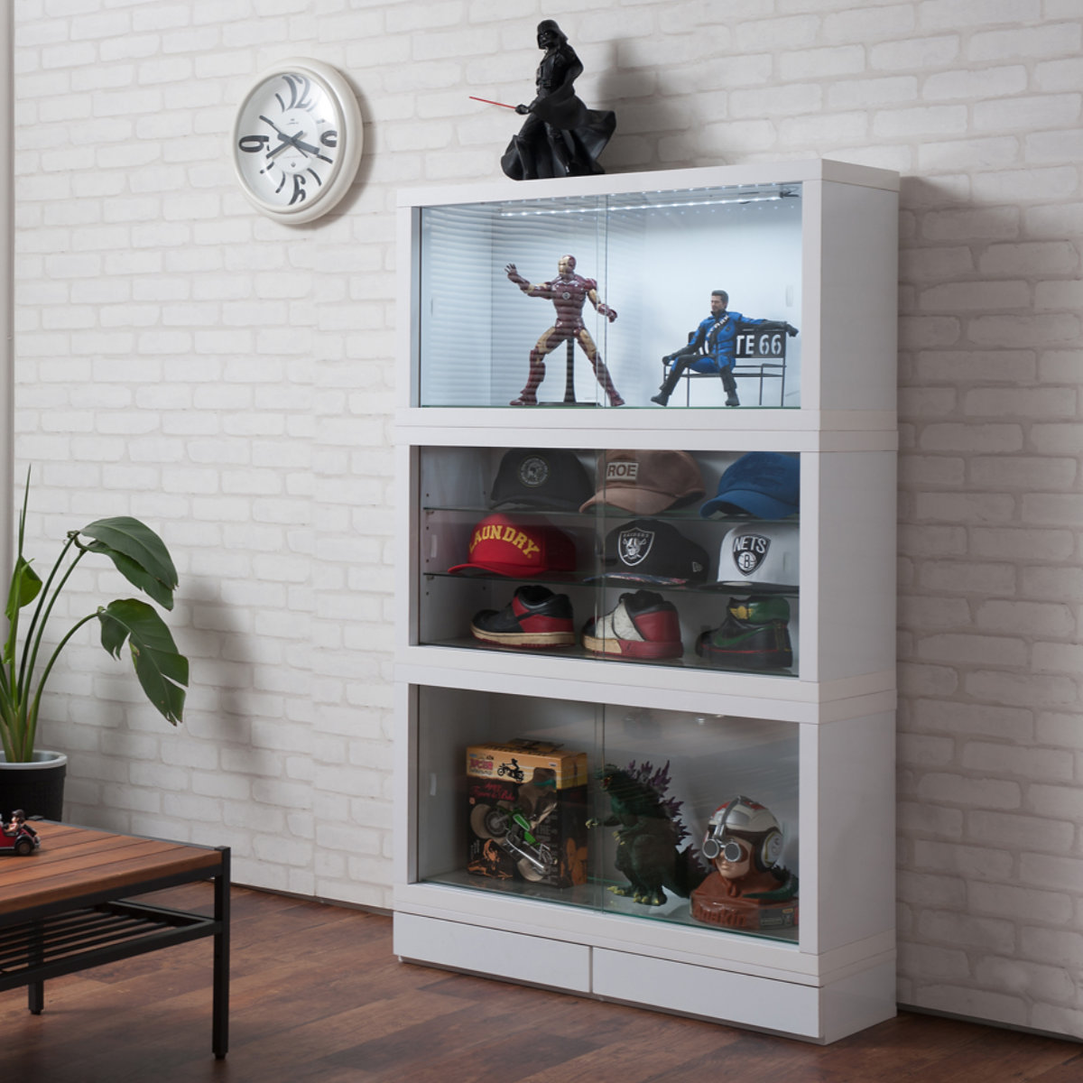 コレクションボード ガラス棚タイプ LEDライト付き 幅90cm 艶有り コレクションボード ガラス棚タイプ LEDライト付き 幅90cm 艶有り