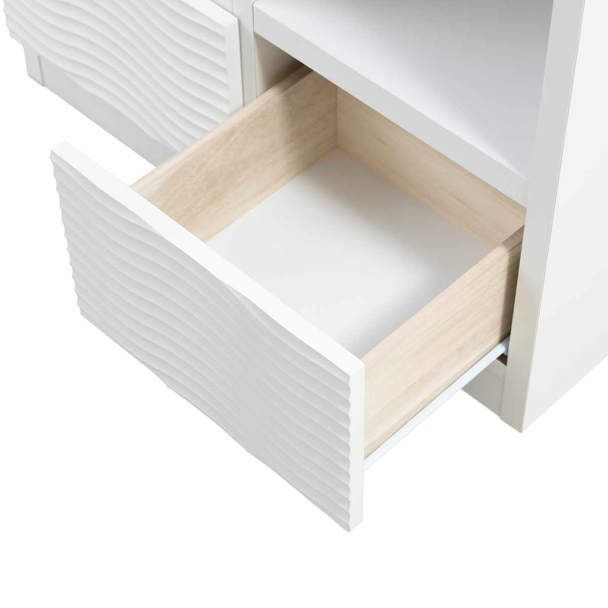 オープンラック 幅71cm ウェーブ模様 引出し2杯 日本製 完成品 （ wave ラック 本棚 棚 収納 飾り棚 ）の画像