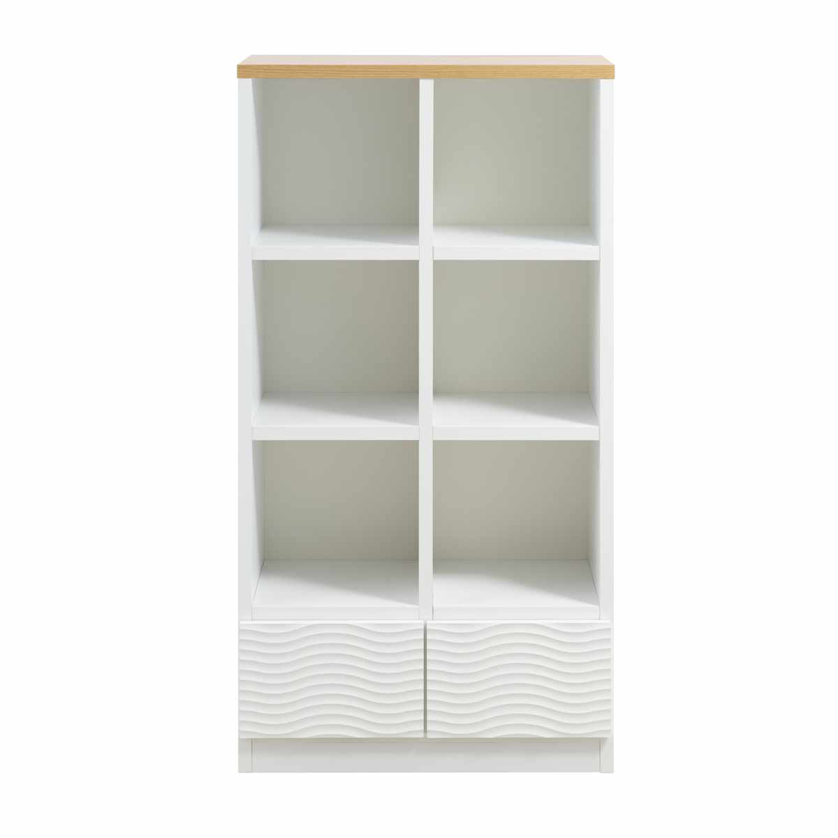 オープンラック 幅71cm ウェーブ模様 引出し2杯 日本製 完成品 （ wave ラック 本棚 棚 収納 飾り棚 ）の画像