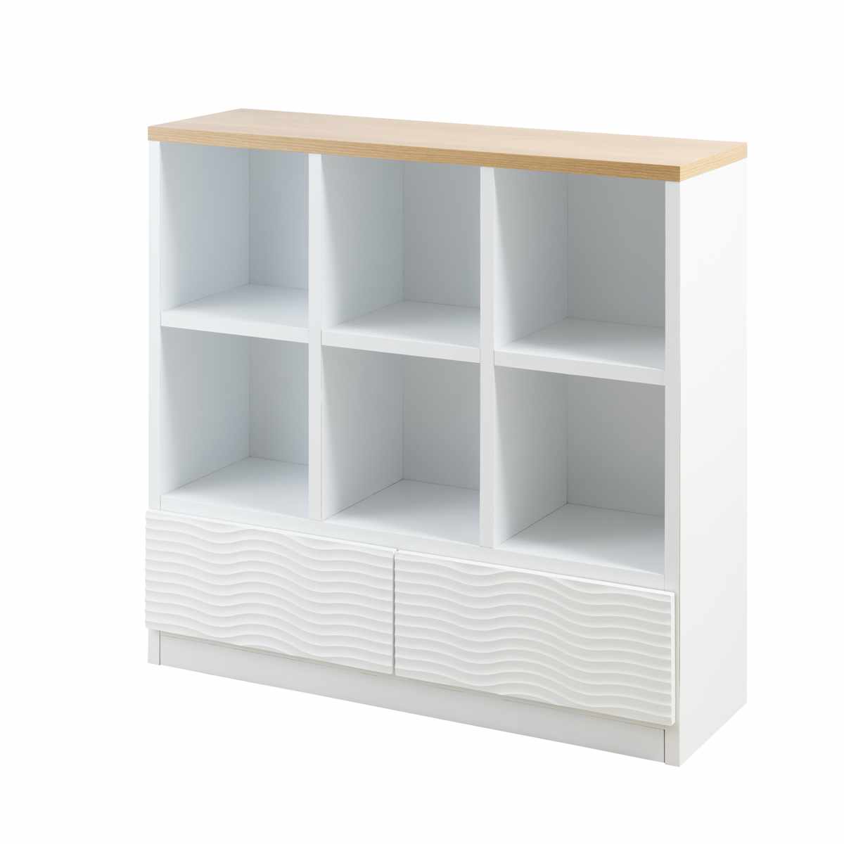 オープンラック 幅105cm ウェーブ模様 引出し2杯 日本製 完成品