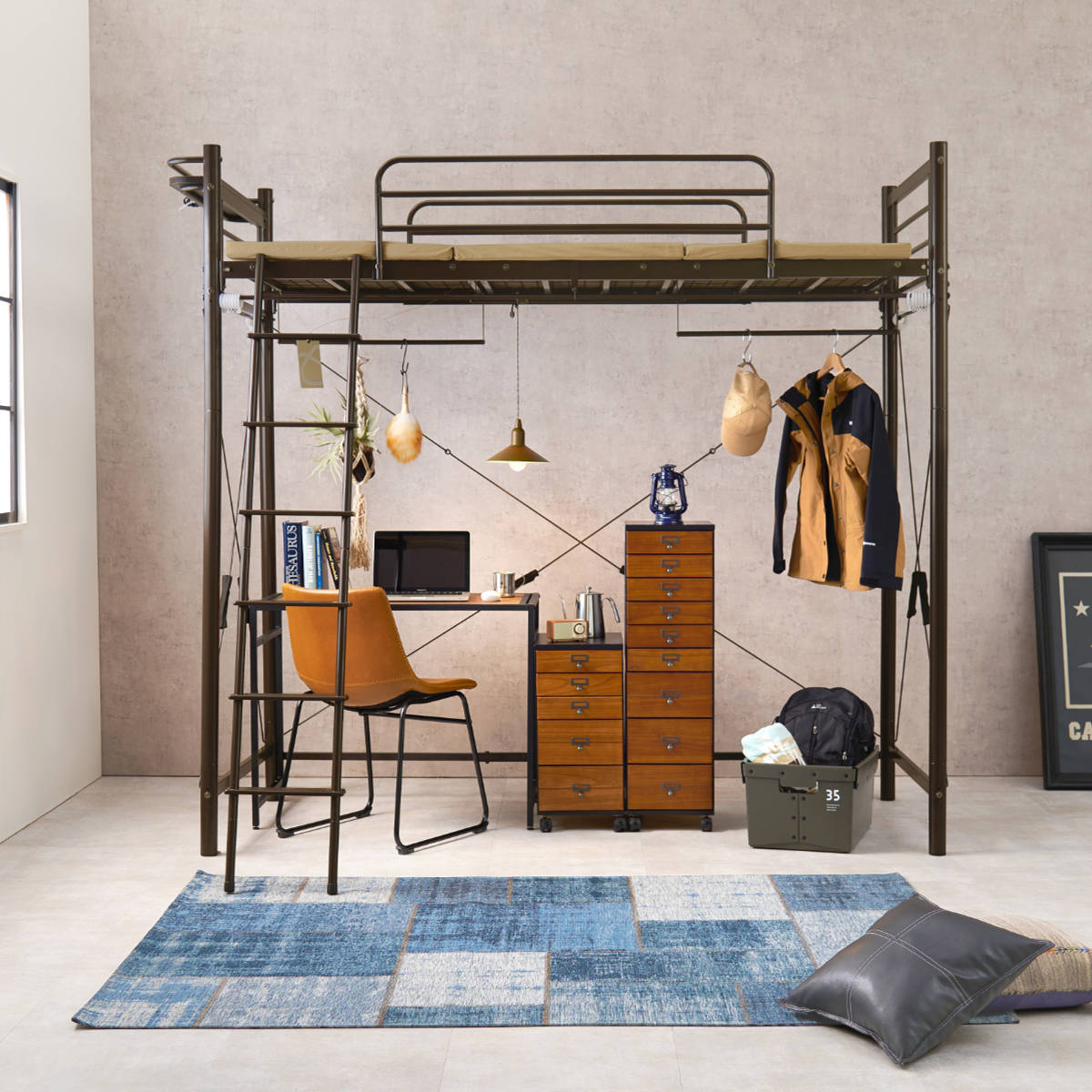 HAGiHARA（萩原） ロフトベッド シングル スーパーハイタイプ カーテン