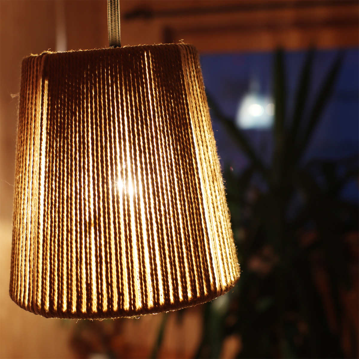 コットンハンギングランプ シリンダー ブルーxホワイト （ ペンダント