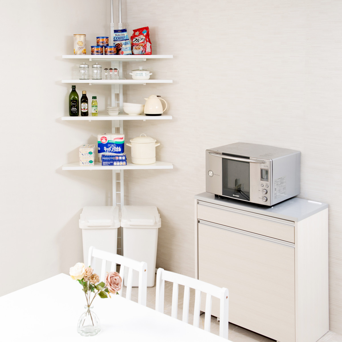 突っ張り コーナーラック 4段 可動棚 日本製 （ 壁面収納 つっぱり