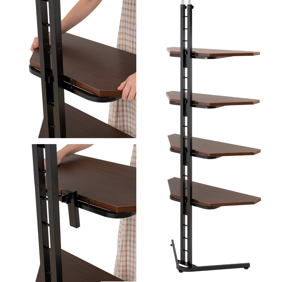 突っ張り コーナーラック 4段 可動棚 日本製 （ 壁面収納 つっぱり