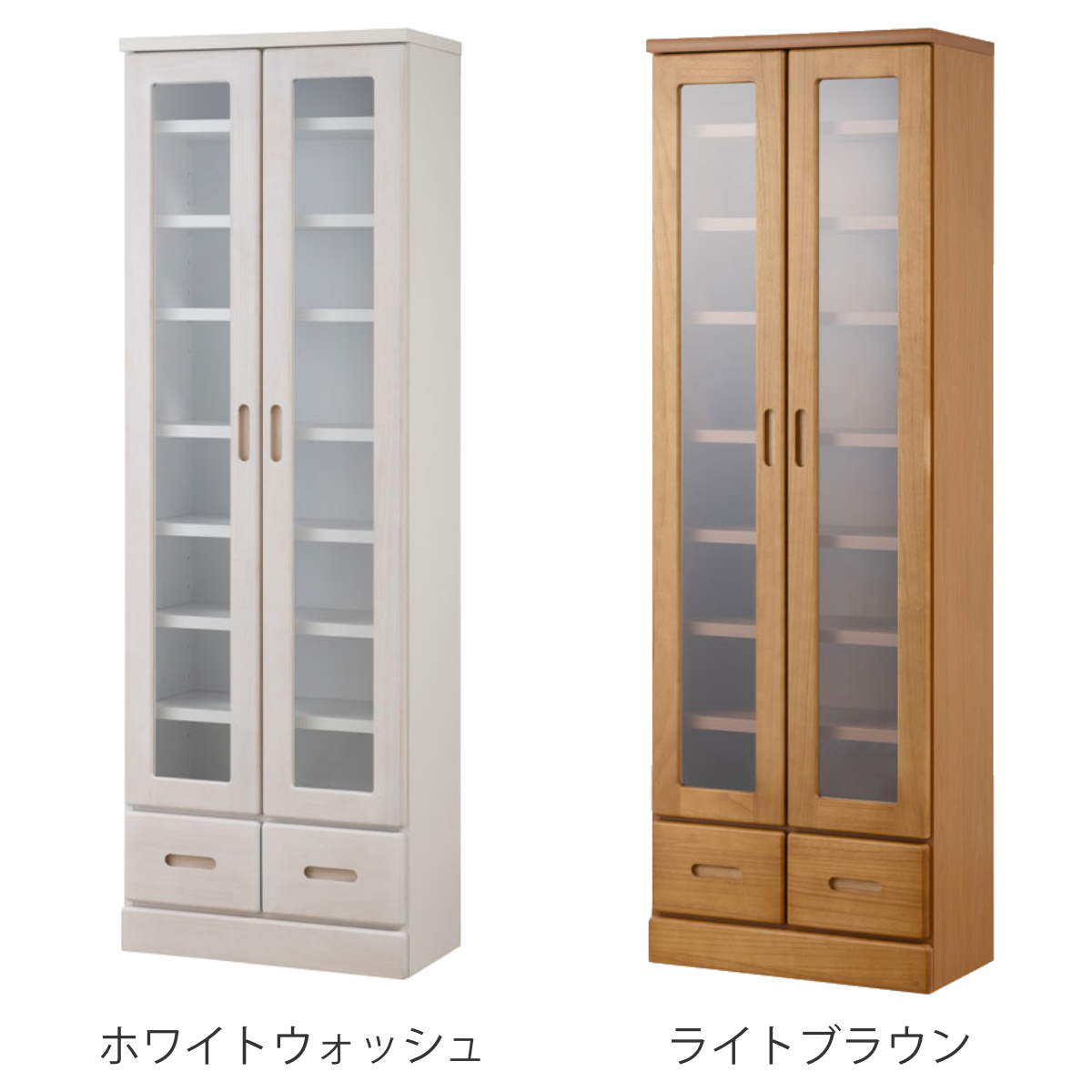 本棚 ガラス扉 幅59.5cm 桐材 完成品 日本製 （ 食器棚 棚 ラック 可動