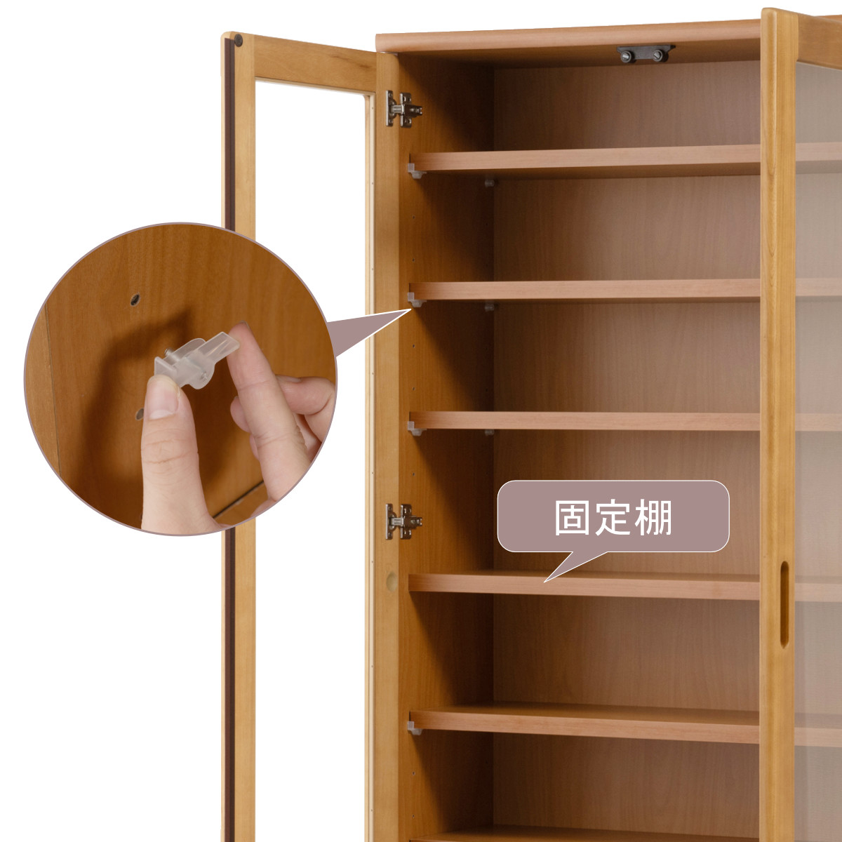 本棚 ガラス扉 幅80cm 桐材 完成品 日本製 （ 食器棚 棚 ラック 可動棚 天然木前板 A4対応 ）の画像