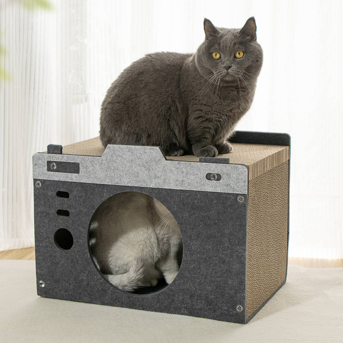 猫ハウス　ペットハウス　防音素材　開閉式　爪研ぎ　キャットハウス　グレー 猫 ハウス 爪とぎ フェルト キャットハウス 耐荷重10kg グレー