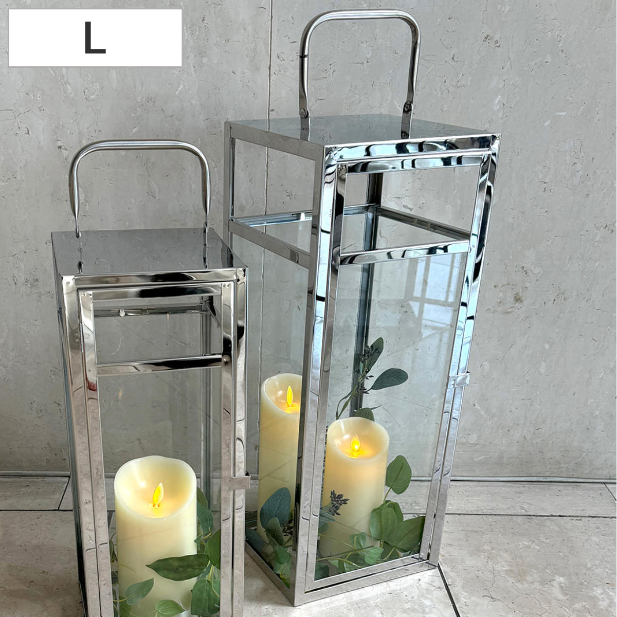 カメヤマキャンドル ディスプレイケース シルバーランタン L ガラス