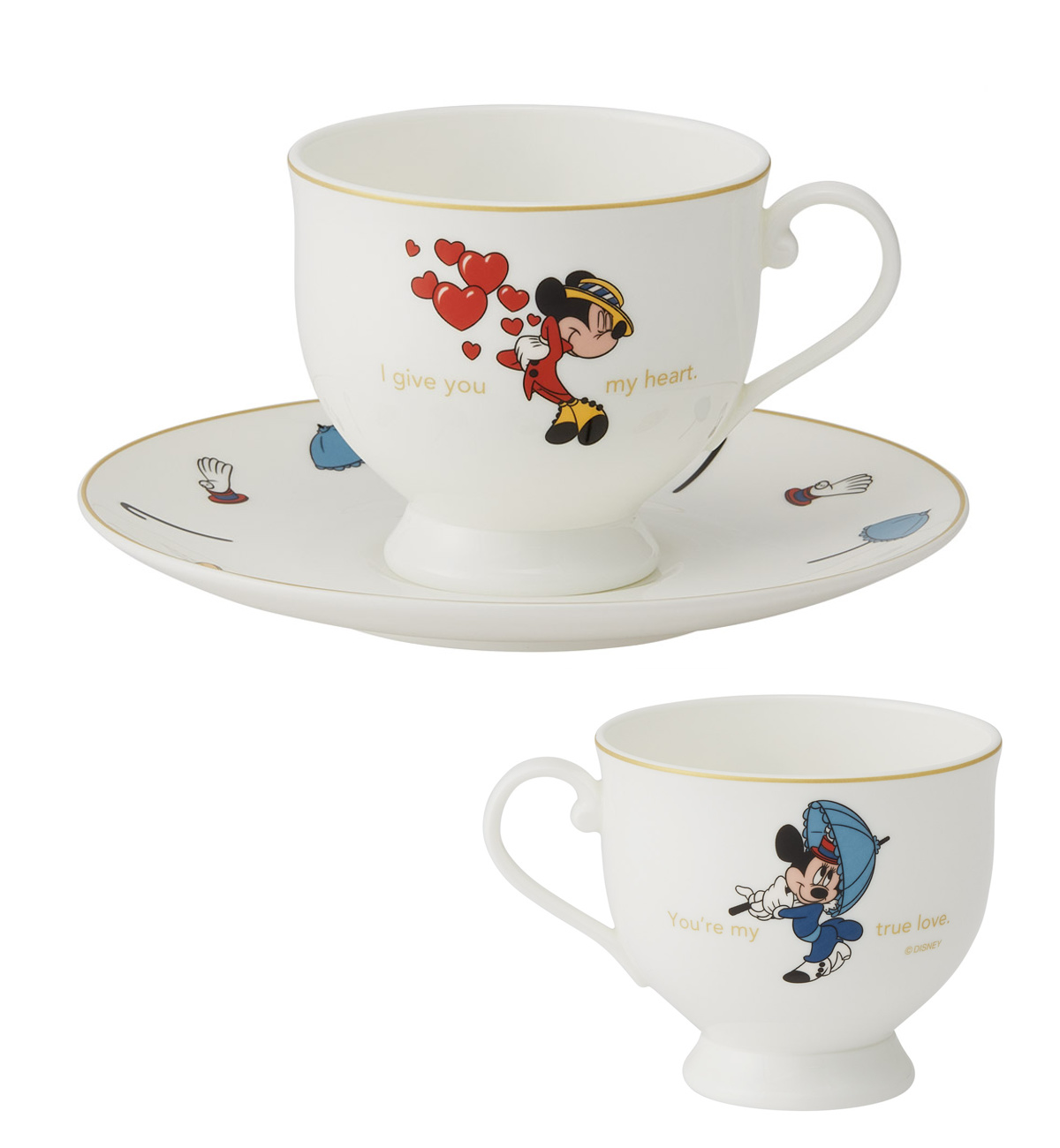 値下げ ディズニー　ミッキー&ミニー　ティーカップソーサー&ポットのセット 480663-1.jpg