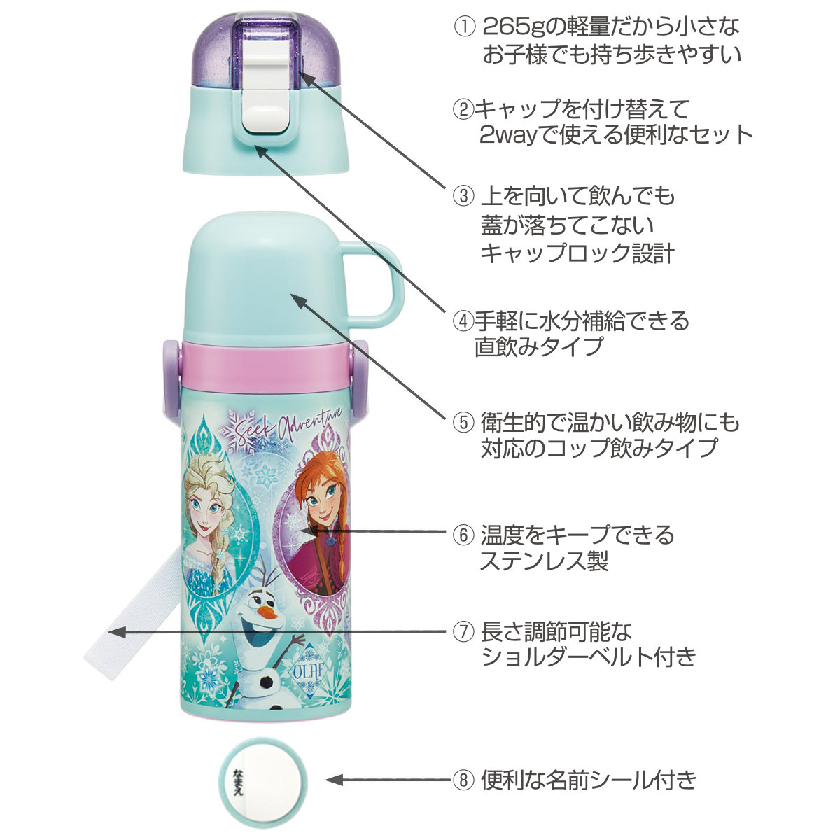 アナ雪　水筒 2WAYボトル ランチボックス　お手拭きセット スケーター 水筒 400ml 350ml 子供用2WAYボトル アナと雪の女王25