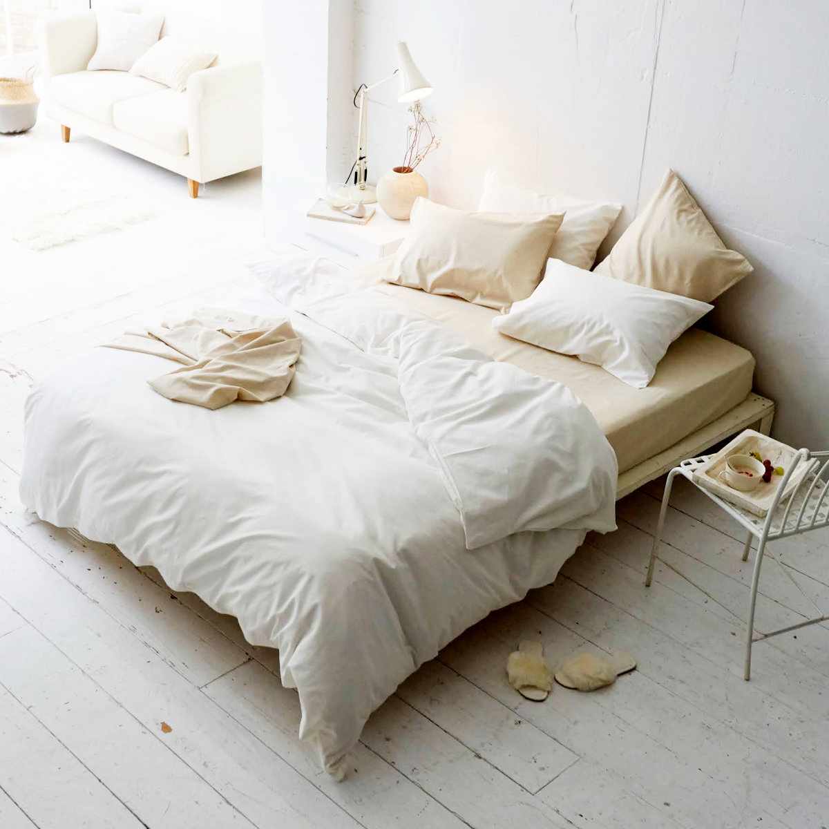 ボックスシーツ Fab the Home リネンミックス one-wash ダブル 綿麻混