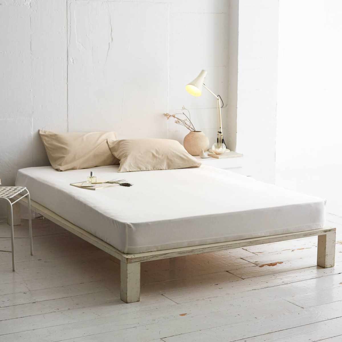 ボックスシーツ Fab the Home リネンミックス one-wash ダブル 綿麻混