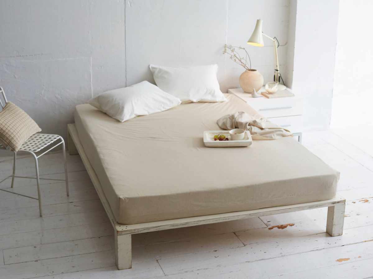 ボックスシーツ Fab the Home リネンミックス one-wash ダブル 綿麻混